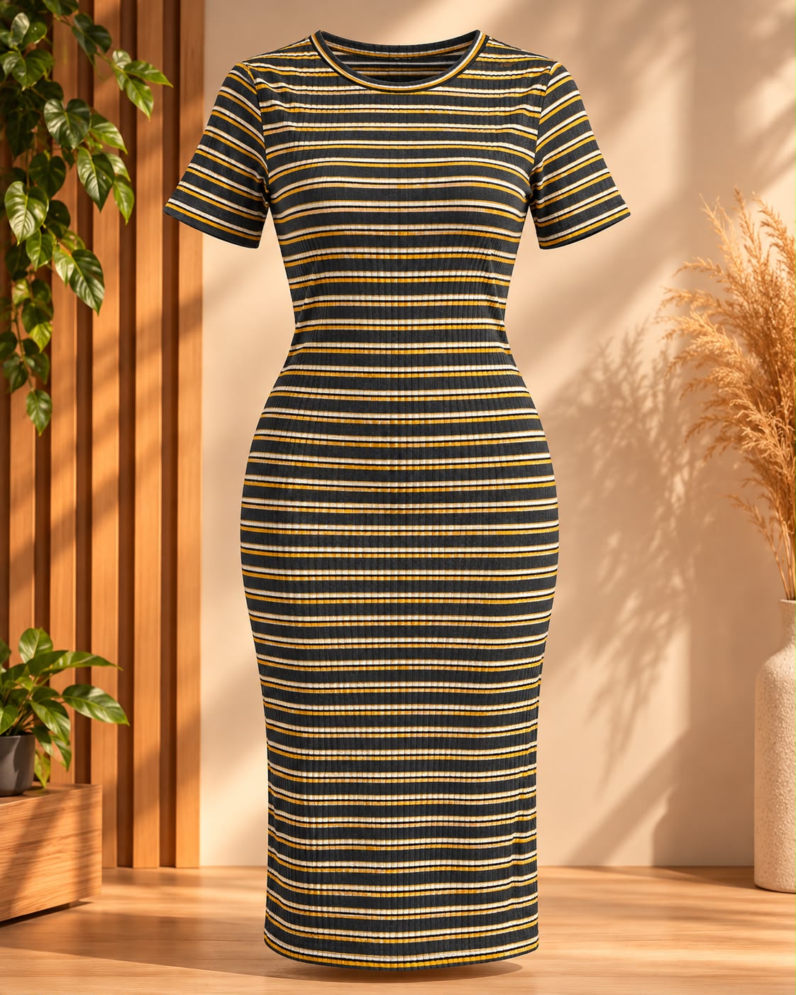 Vestido listrado preto e amarelo